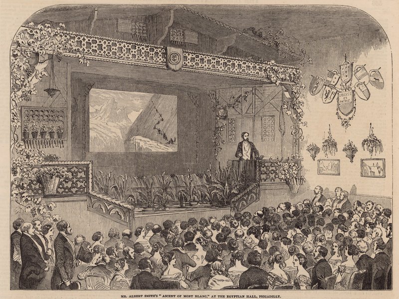 Pan Albert Smiths Výstup na Mont Blanc přednáška v Egyptian Hall od English School