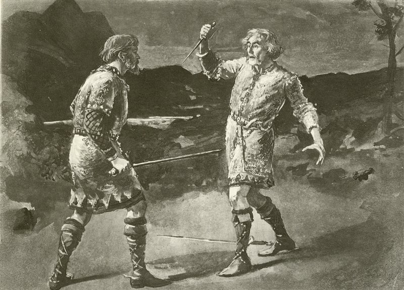 Pan Alexander jako Macduff a pan Irving jako Macbeth (hlubotisk) od English School