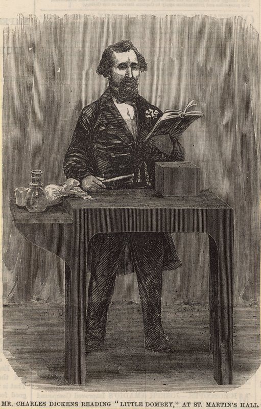 Pan Charles Dickens čte Little Dombey v St Martins Hall od English School
