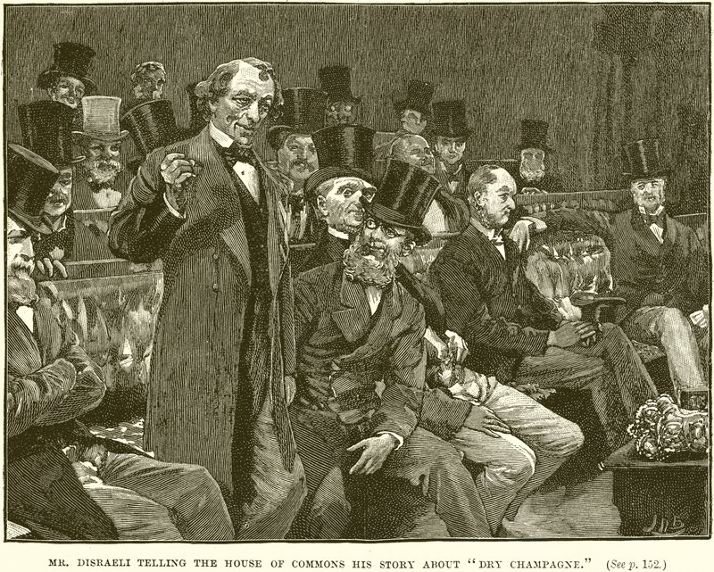 Pan Disraeli vypráví Dolní sněmovně svůj příběh o suchém šampaňském od English School