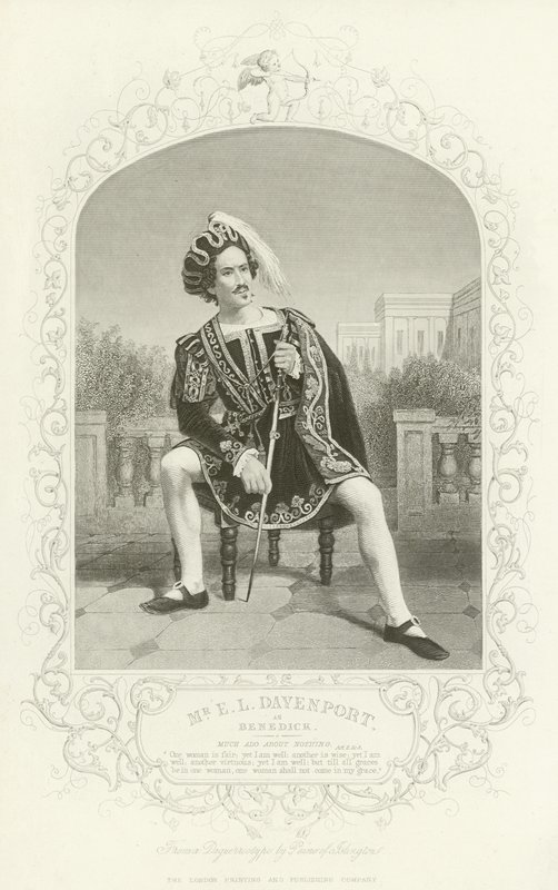 Pan E L Davenport jako Benedick, Mnoho povyku pro nic, dějství II, scéna iii od English School
