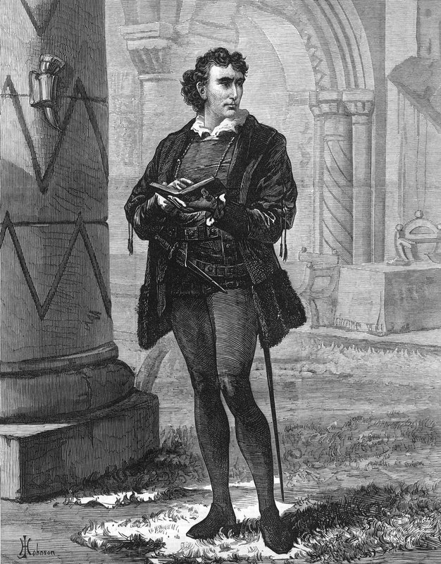 Pan Henry Irving jako Hamlet v divadle Lyceum od English School