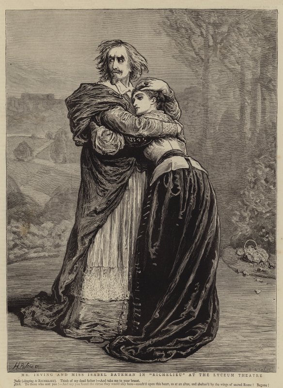 Pan Irving a slečna Isabel Bateman ve filmu „Richelieu“ v divadle Lyceum (rytina) od English School