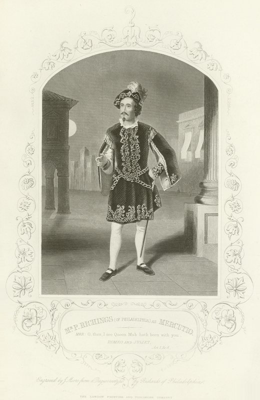 Pan P Richings (z Philadelphie) jako Mercutio, Romeo a Julie, dějství I, scéna IV od English School