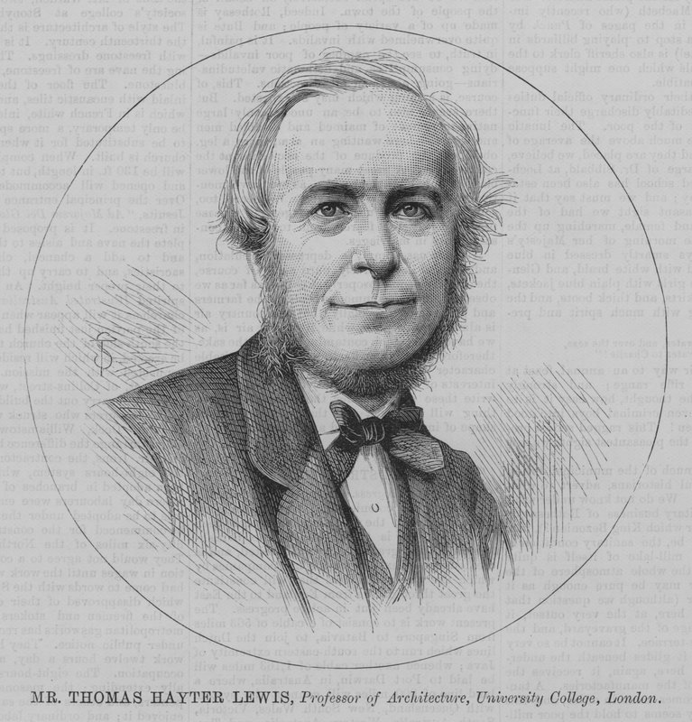 Thomas Hayter Lewis, profesor architektury, University College, Londýn (rytina) od English School