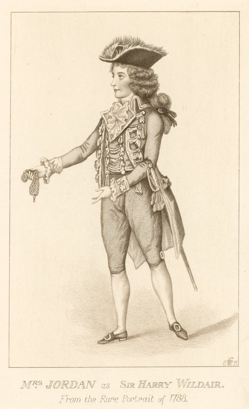 Paní Jordan jako sir Harry Wildair ze vzácného portrétu z roku 1788 od English School