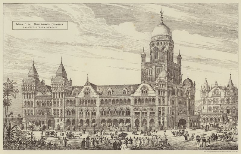 Obecní budovy, Bombay (rytina) od English School