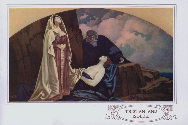 Nástěnné malby v restauraci Peter Robinson: Tristan a Isolde (barevné lito) od English School