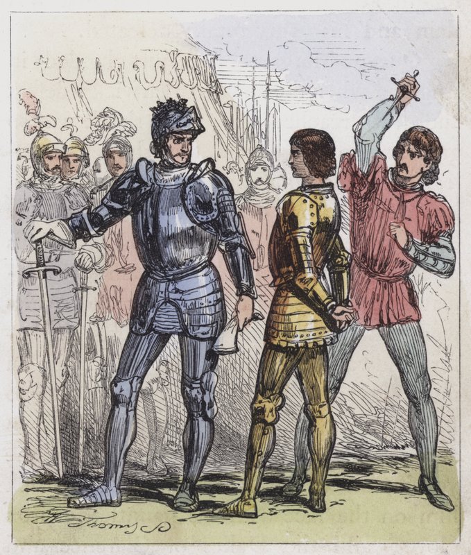 Vražda prince Edwarda v Tewkesbury (barevná rytina) od English School