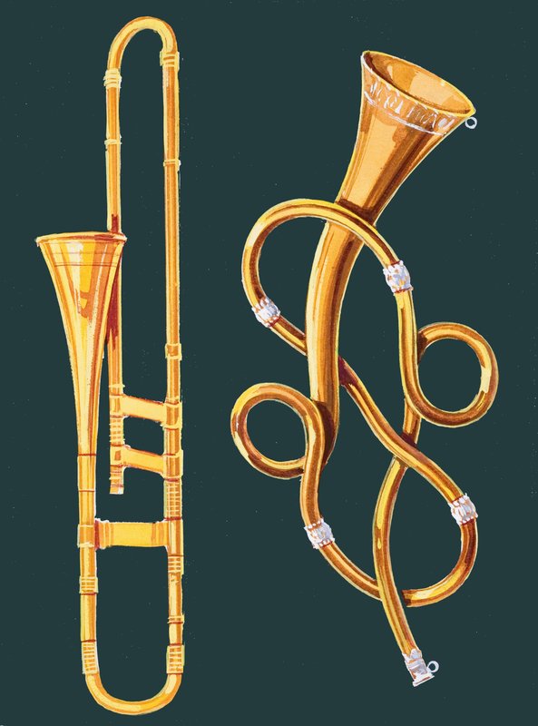 Hudební nástroje: Trombon a Labyrintová trubka od English School