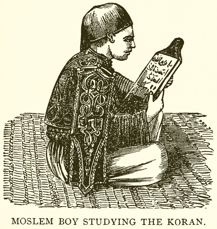 Muslimský chlapec studuje Korán od English School