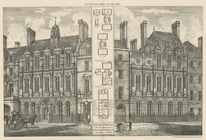 Národní nemocnice pro deformované, Great Portland Street a Bolsover Street od English School