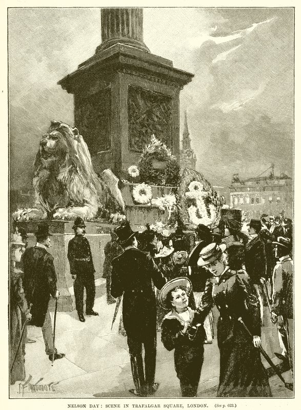 Nelson Day: Scéna na Trafalgar Square v Londýně od English School