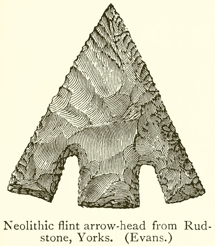 Neolitický pazourek Arrow-Head z Rudstone, Yorks. (Evans) od English School