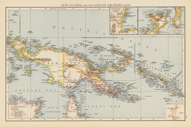 Nová Guinea a Papuánské souostroví (barevná litografie) od English School