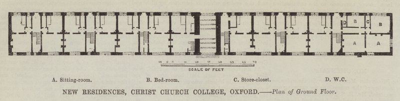 New Residences, Christ Church College, Oxford, Plán přízemí (rytina) od English School