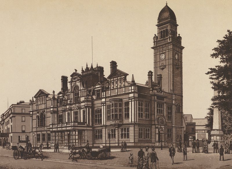 Nová radnice, Leamington (litografie) od English School