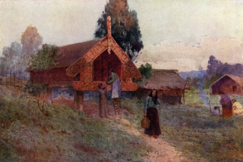 Nový Zéland: Pataka (barevná litografie) od English School