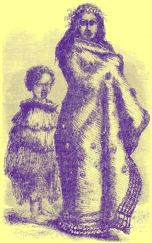 Novozélandská žena a chlapec, ilustrace z Notable Voyagers od Williama Kingstona, publikoval 1885 (digitálně vylepšený obrázek) od English School