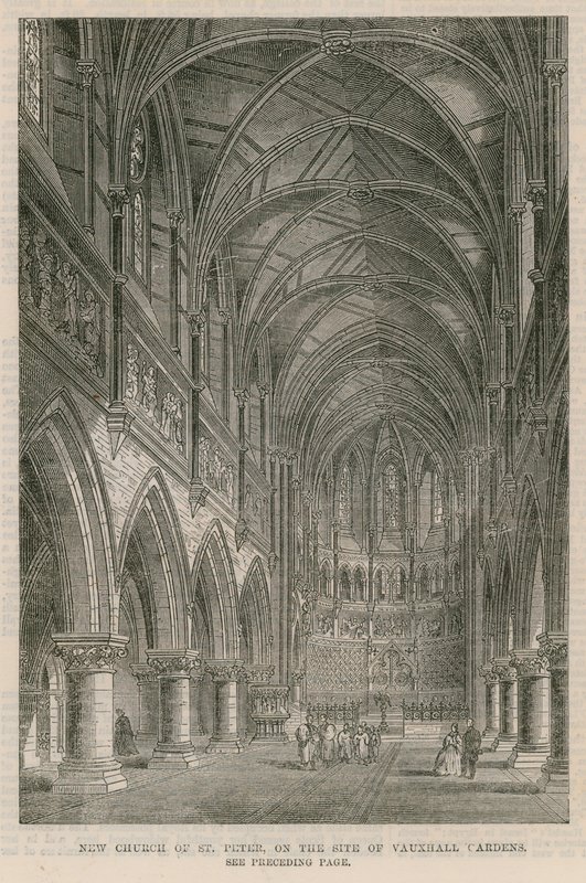 Nový kostel svatého Petra na místě Vauxhall Gardens od English School