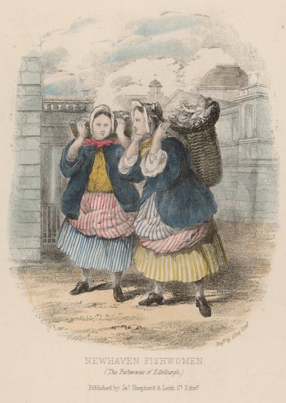 Newhaven fishwomen, Edinburgh (barevná rytina) od English School
