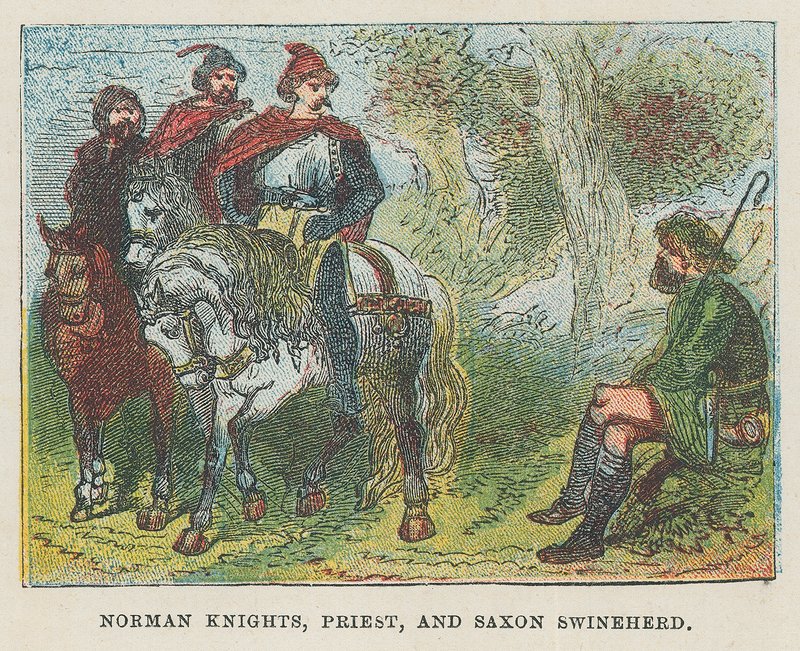 Normanský rytíř, kněz a saský pastevec vepřů od English School