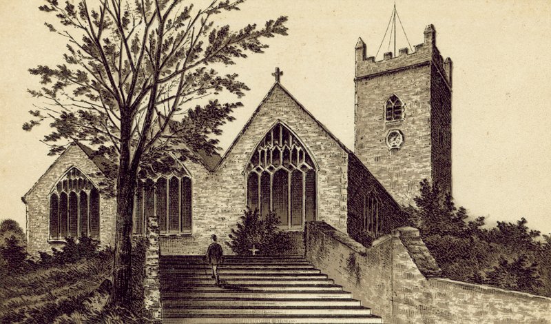 Severní Devon: Farní kostel Ilfracombe, Holy Trinity (litografie) od English School