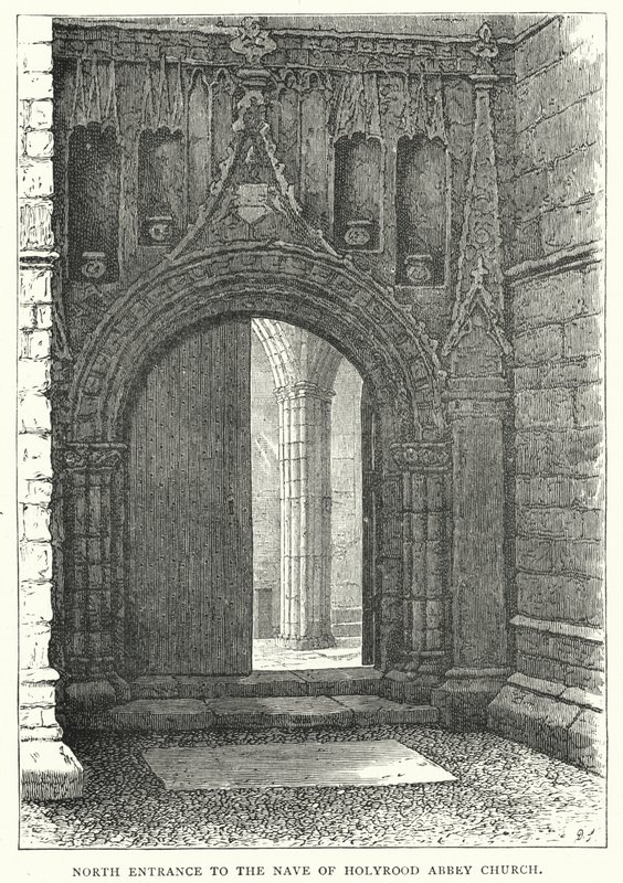 Severní vchod do kostela Nave of Holyrood Abbey Church (rytina) od English School