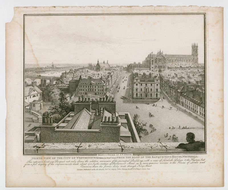 Severní pohled na město Westminster ze střechy Banqueting House, Whitehall od English School