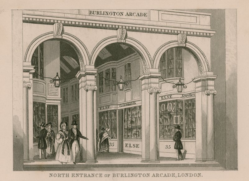 Severní vchod do Burlington Arcade, Londýn od English School