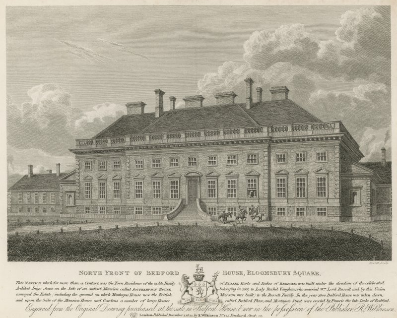Severní fronta Bedford House, Bloomsbury Square, Londýn od English School