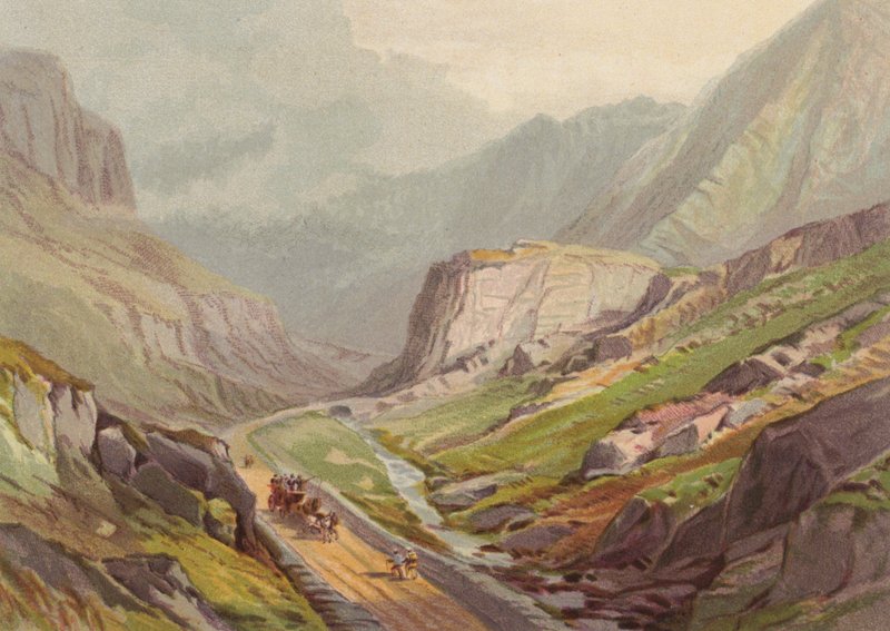 Severně od Walesu, průsmyk Llanberis (barevné lito) od English School