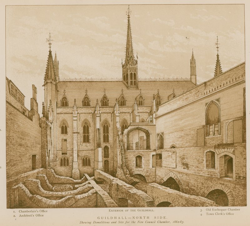 Severní strana budovy Guildhall, Londýn od English School