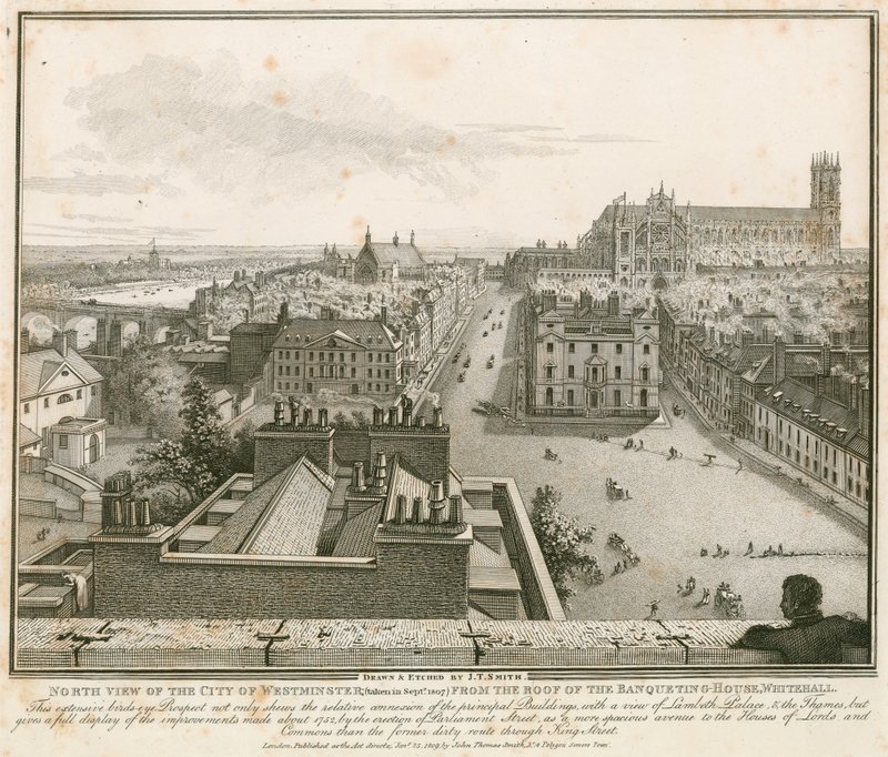Severní pohled na Westminster ze střechy Banqueting House, Whitehall od English School