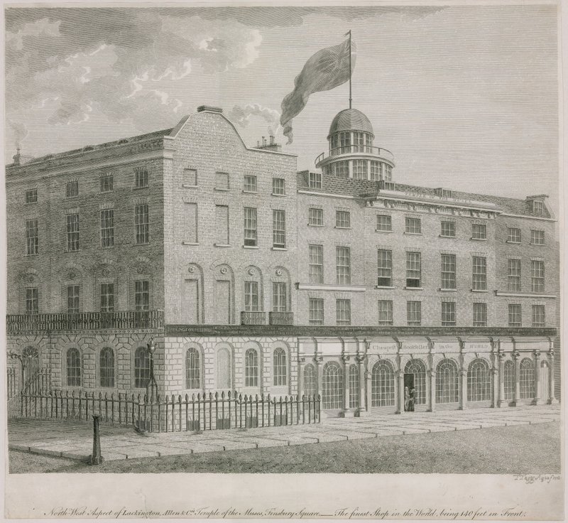 Severozápadní strana Lackingtonu, Allen & Cos Chrám múz, Finsbury Square od English School