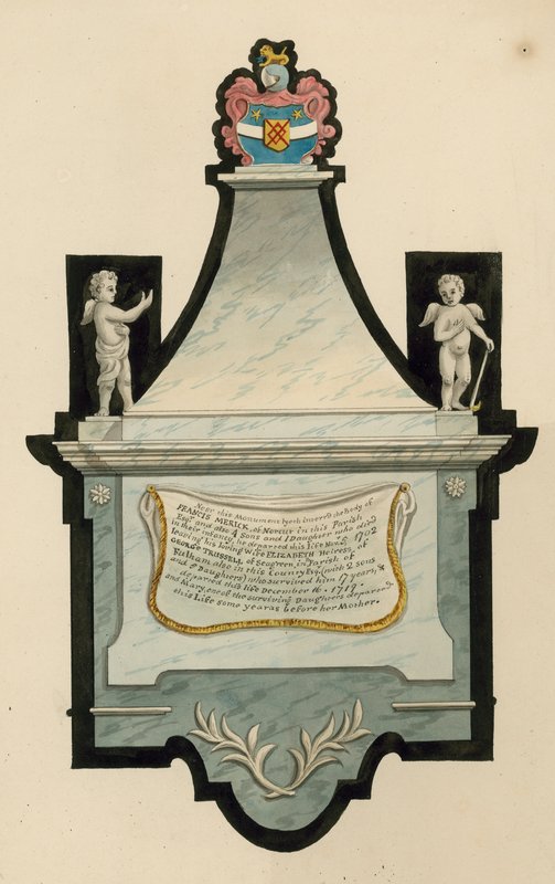 hřbitov Norwood; hrob Františka Merika z Norcut, který zemřel v roce 1702 od English School