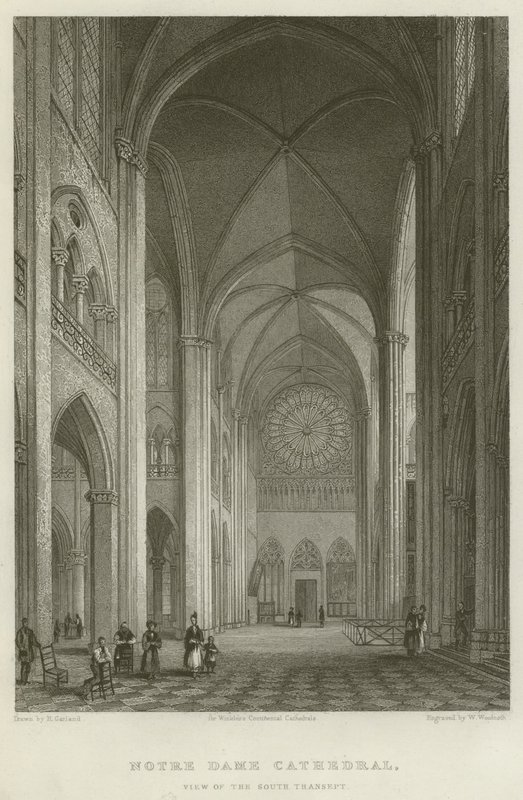 Katedrála Notre Dame, pohled na jižní transept (rytina) od English School
