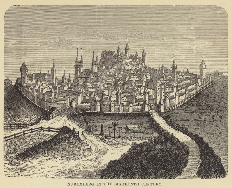 Norimberk v šestnáctém století (rytina) od English School