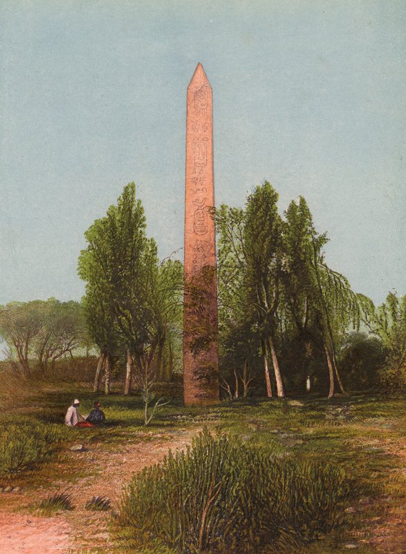 Obelisk v Heliopoli, On, Aven nebo Bethshemesh, Genesis XLI, 45_Jer XLIII,13_Eze XXX17 (barevná litografie) od English School