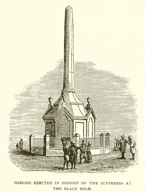 Obelisk vztyčený na památku trpících v Černé díře v Kalkatě od English School