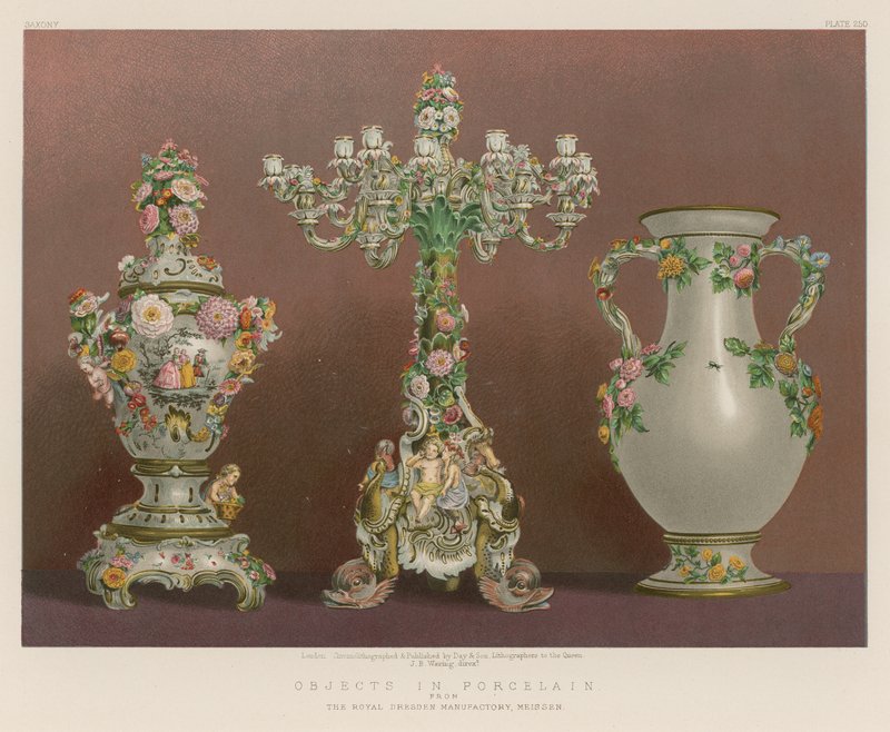 Předměty v porcelánu z The Royal Dresden Manufactory, Meissen od English School