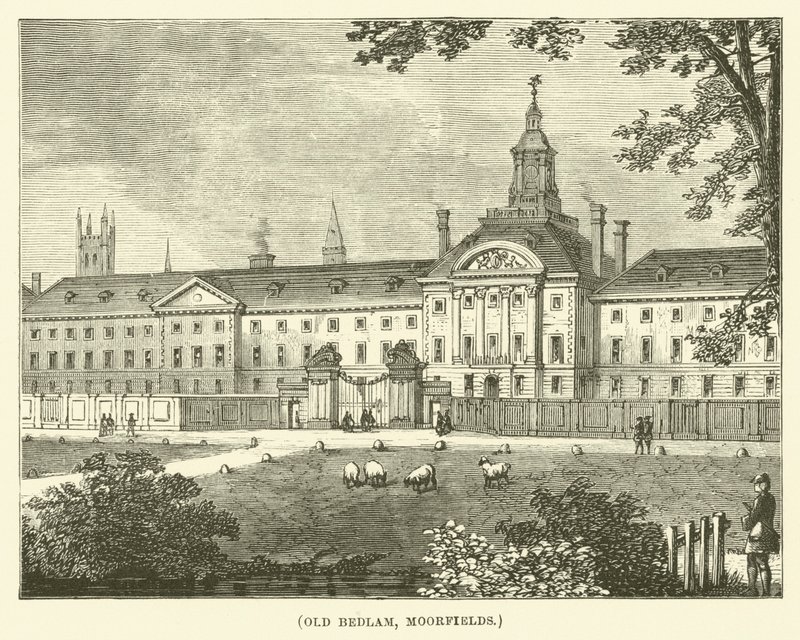 Old Bedlam, Moorfields (rytina) od English School