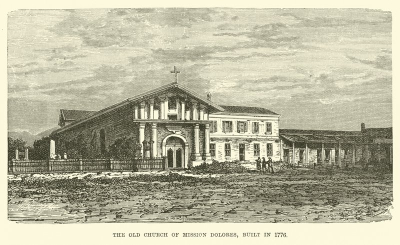 Starý kostel Mission Dolores, postavený v roce 1776 od English School