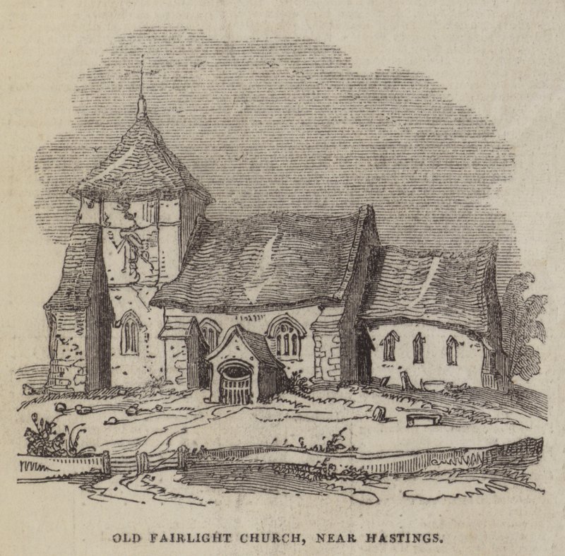 Old Fairlight Church, poblíž Hastings (rytina) od English School