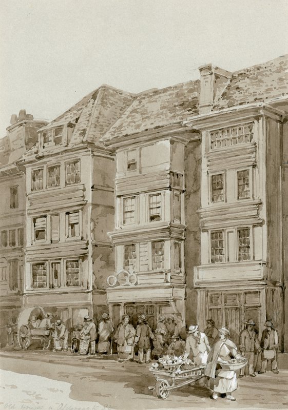 Staré domy v Aldersgate Street (wc na papíře) od English School