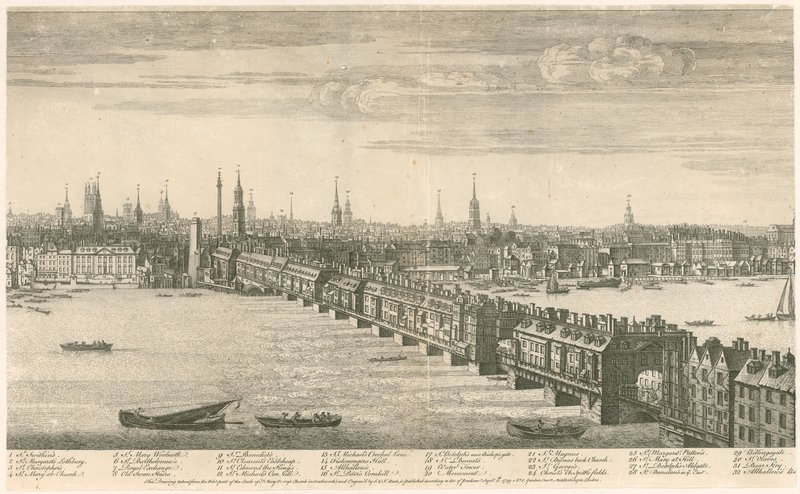 Old London Bridge - Bucks View 1749 od English School