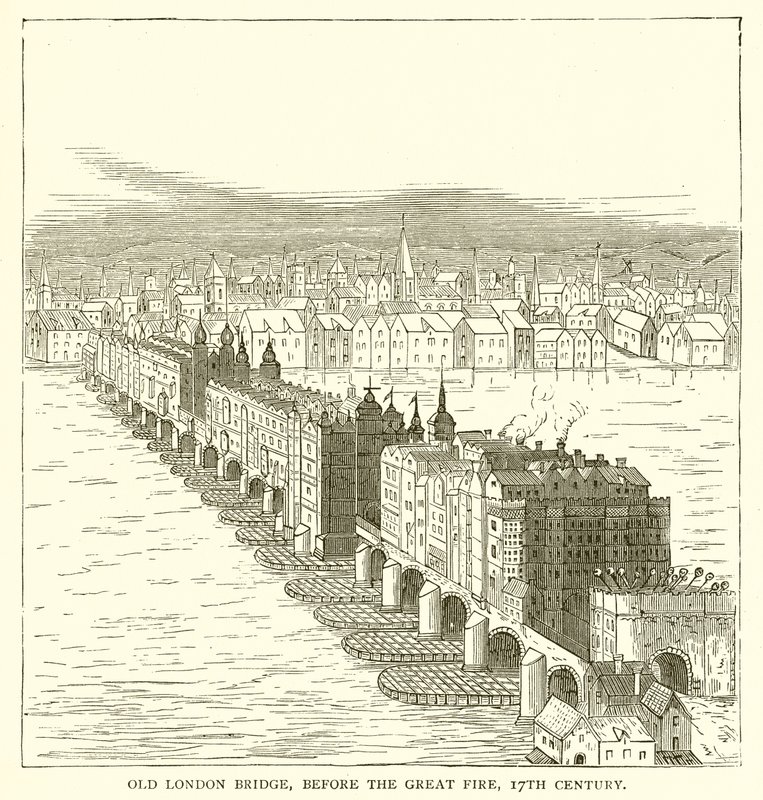 Old London Bridge, před velkým požárem, 17. století od English School
