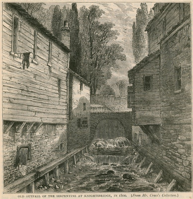 Starý výtok Serpentine v Knightsbridge v roce 1800 od English School