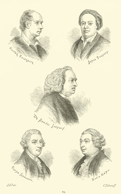 Oliver Goldsmith, James Thomson, Dr. Samuel Johnson, Tobias Smollett, David Hume od English School
