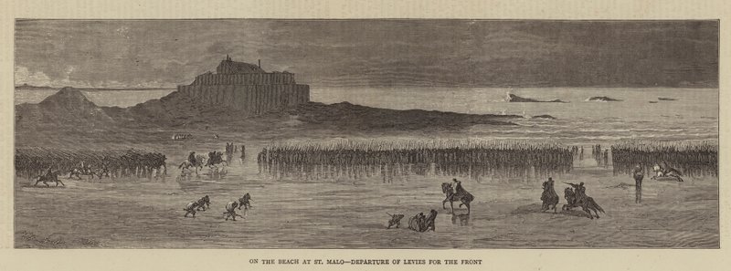 Na pláži v St Malo, odjezd Levies pro frontu (rytina) od English School